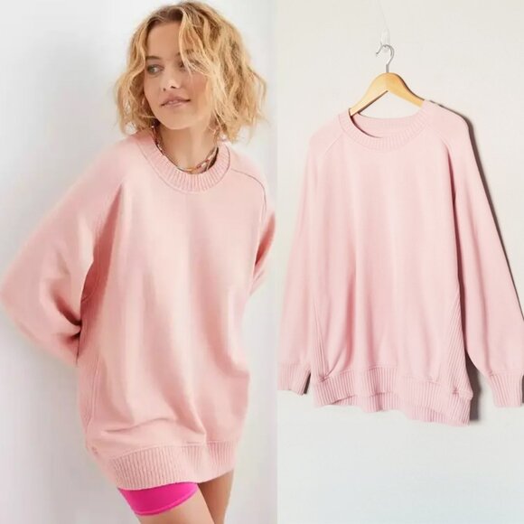 Aerie Down to Earth Slouchy Oversized Crewneck Pullover Sweatshirt Pink M $69 - Picture 1 of 15